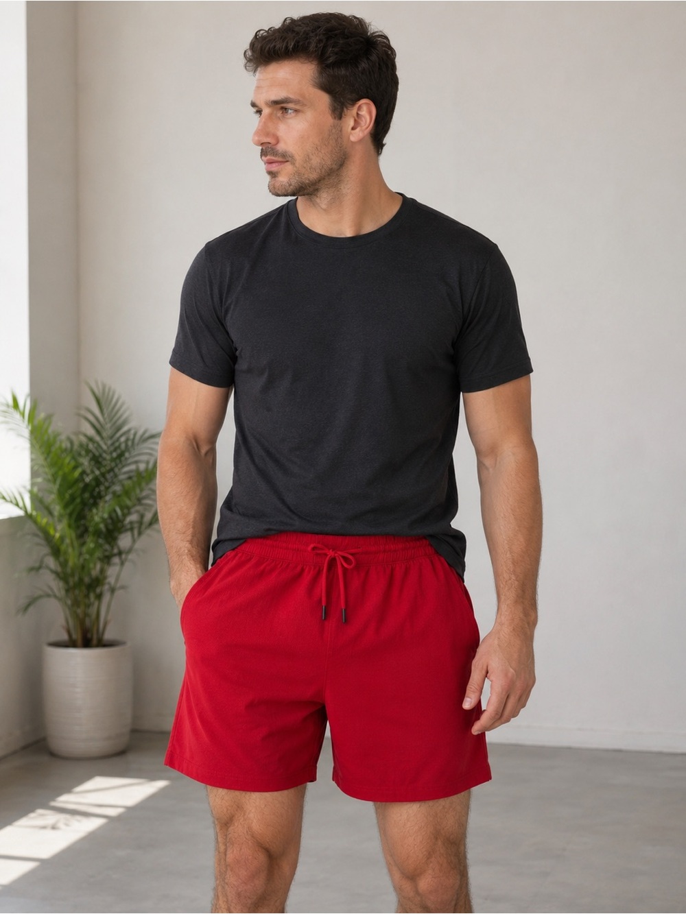Lululemon Red Athletic Training Shorts Drawstring Pockets Men’s